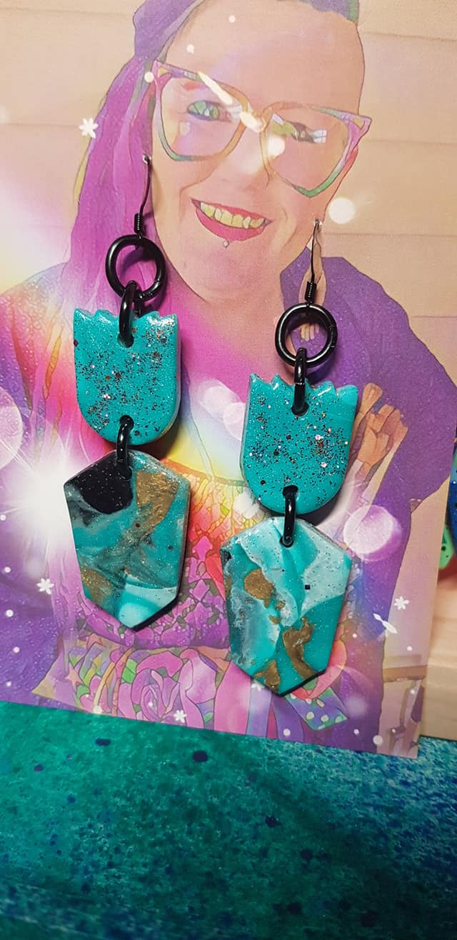 Ocean dreams glitter handmade earrings polymer clay