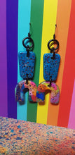 Load image into Gallery viewer, Teal rainbows glitter handmade earrings polymer clay
