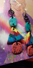 Load image into Gallery viewer, Triangle rainbow glitter handmade earrings polymer clay
