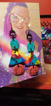 Load image into Gallery viewer, Triangle rainbow glitter handmade earrings polymer clay
