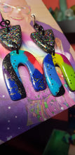 Load image into Gallery viewer, Oriental night glitter handmade earrings polymer clay
