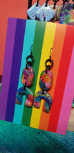 Load image into Gallery viewer, Galaxy &amp; rainbow glitter handmade earrings polymer clay
