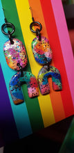 Load image into Gallery viewer, Galaxy &amp; rainbow glitter handmade earrings polymer clay
