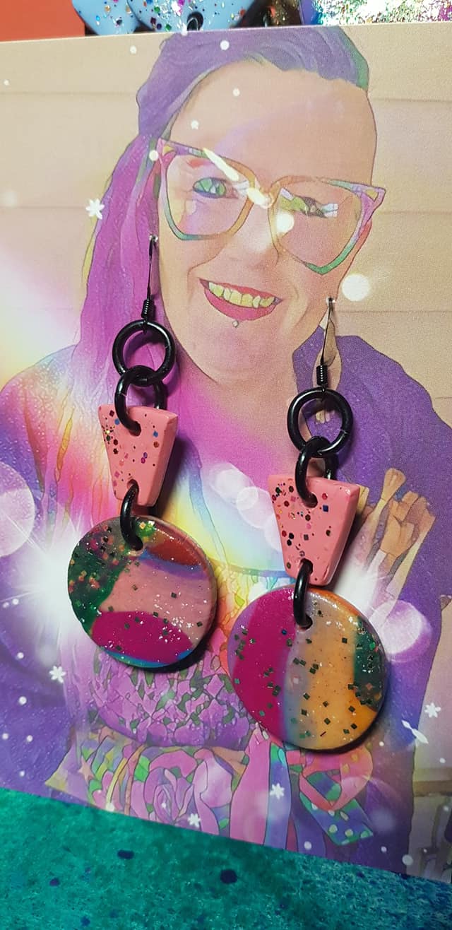SALE $10!!!! Fuzzy peach glitter handmade earrings polymer clay
