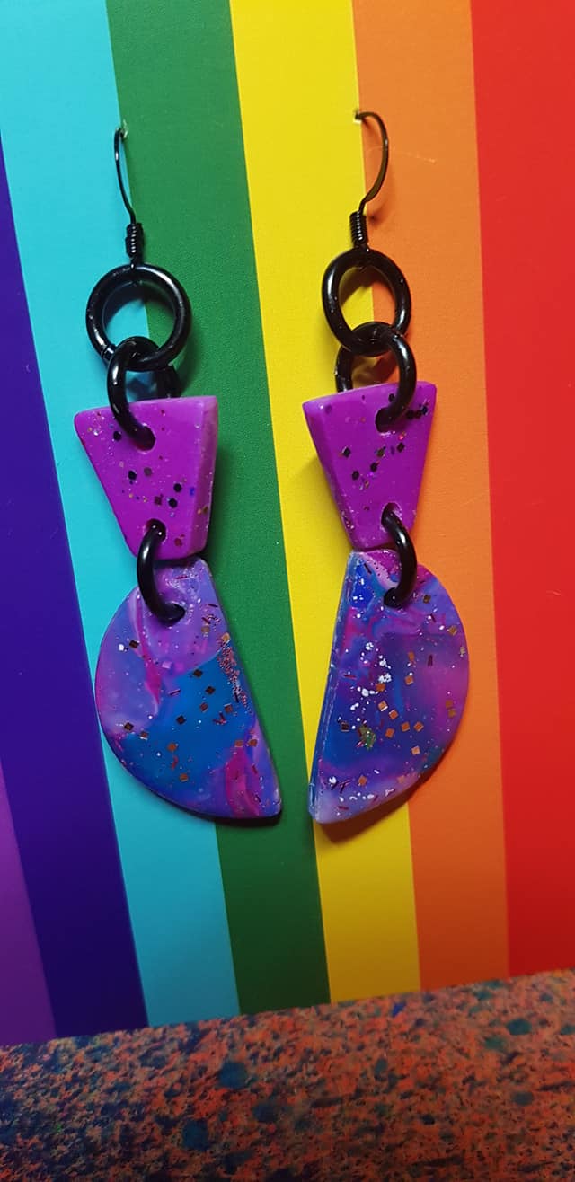 Crescent moon glitter handmade earrings polymer clay