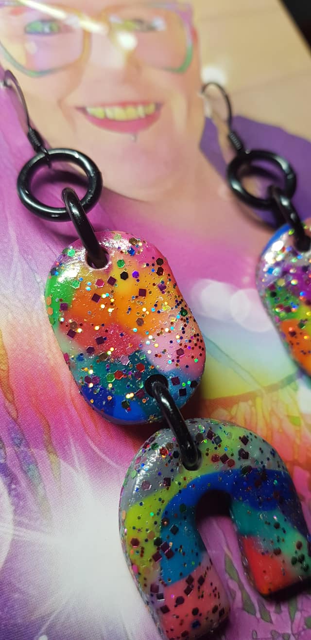 Galaxy & rainbow glitter handmade earrings polymer clay