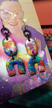 Load image into Gallery viewer, Galaxy &amp; rainbow glitter handmade earrings polymer clay
