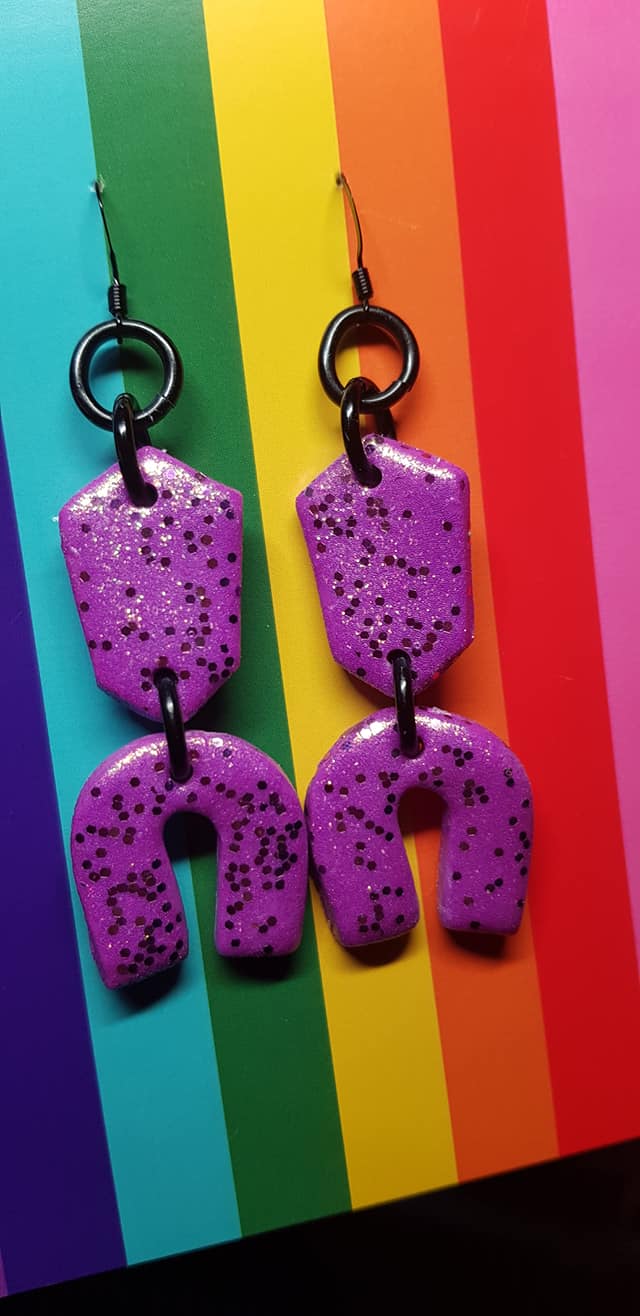Lavender rainbows glitter handmade earrings polymer clay