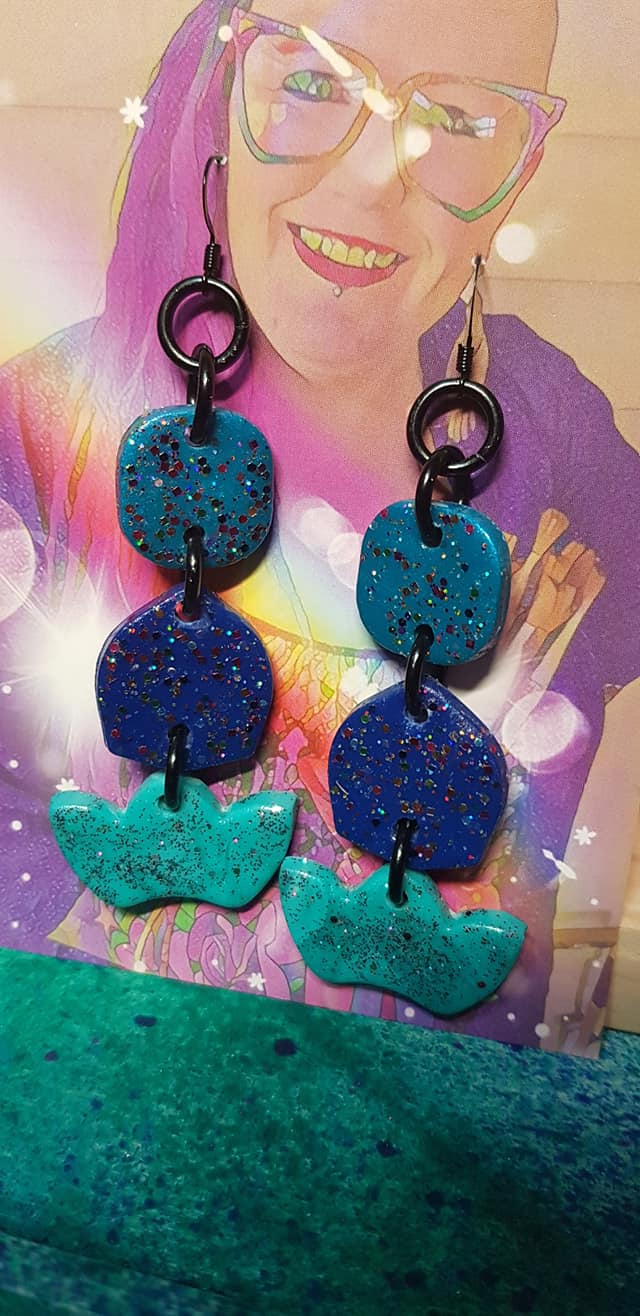 Blue sky & tulips glitter handmade earrings polymer clay