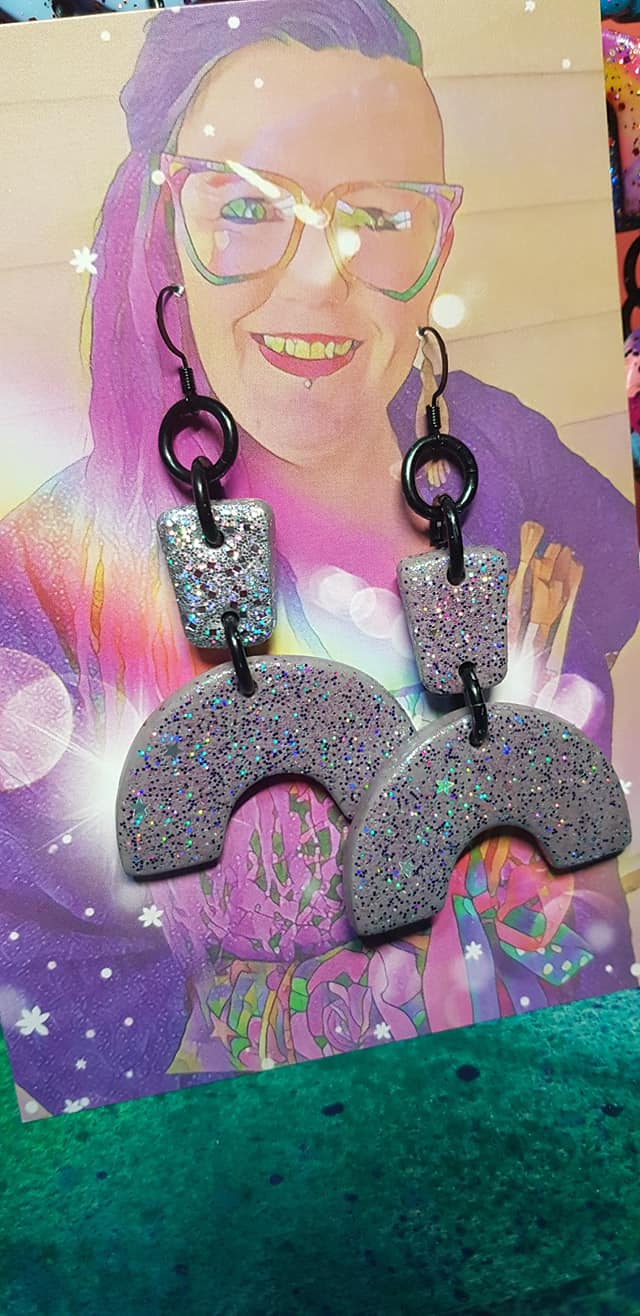 SALE $10!!!! Silver glam glitter handmade earrings polymer clay