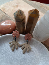 Load image into Gallery viewer, Tan starburst stud handmade earrings polymer clay earthy
