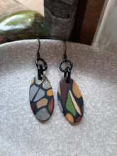 Load image into Gallery viewer, Oval leadlight dangle handmade earrings polymer clay earthy
