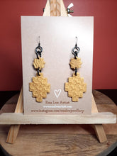 Load image into Gallery viewer, Golden stars dangle handmade earrings polymer clay earthy
