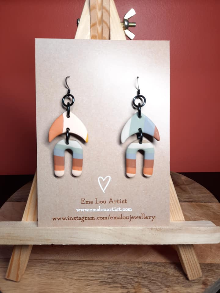 That 70's feeling dangle handmade earrings polymer clay earthy