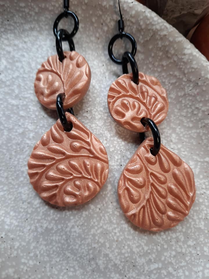 Goddess copper dangle handmade earrings polymer clay earthy