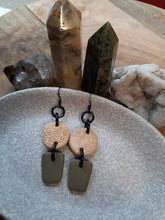 Load image into Gallery viewer, Halo gold dangle handmade earrings polymer clay earthy
