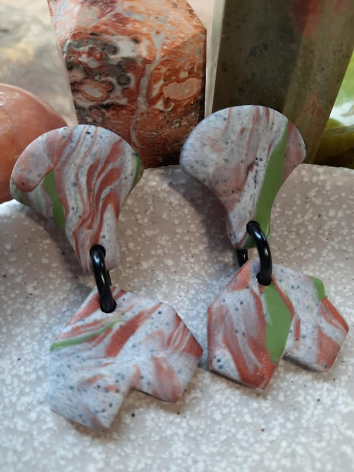 Pine ridge stud handmade earrings polymer clay earthy