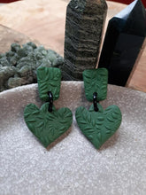 Load image into Gallery viewer, Green vines stud handmade earrings polymer clay earthy
