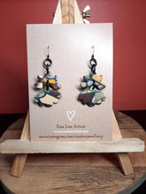 Load image into Gallery viewer, flower leadlight dangle handmade earrings polymer clay earthy
