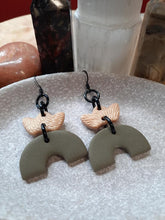 Load image into Gallery viewer, Pearl crown dangle handmade earrings polymer clay earthy
