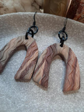 Load image into Gallery viewer, Earthy glitter rainbow dangle handmade earrings polymer clay earthy
