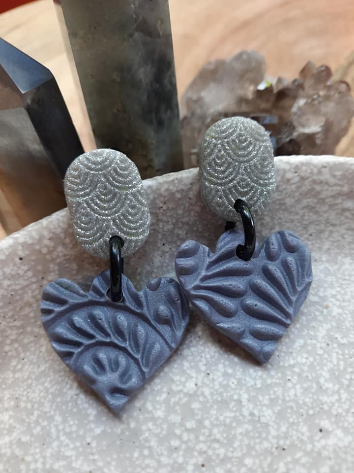 Silver rainbows stud handmade earrings polymer clay earthy