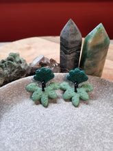 Load image into Gallery viewer, Emerald lotus stud handmade earrings polymer clay earthy
