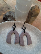 Load image into Gallery viewer, Moonstone rainbow dangle handmade earrings polymer clay earthy
