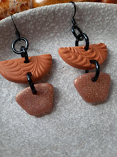 Load image into Gallery viewer, Orange embers dangle handmade earrings polymer clay earthy
