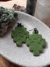 Load image into Gallery viewer, Irish stone green dangle handmade earrings polymer clay earthy
