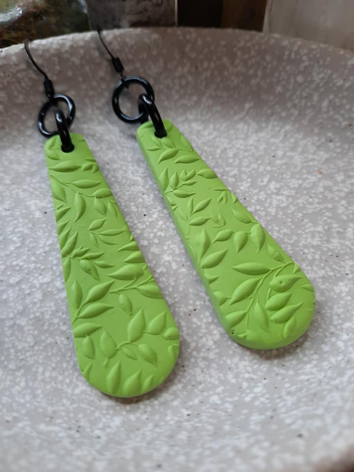 Green dream dangle handmade earrings polymer clay earthy