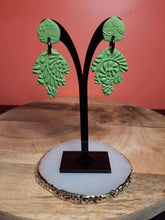 Load image into Gallery viewer, Green khaki leaf stud handmade earrings polymer clay earthy
