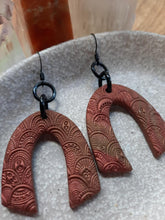 Load image into Gallery viewer, Rusty rainbow dangle handmade earrings polymer clay earthy
