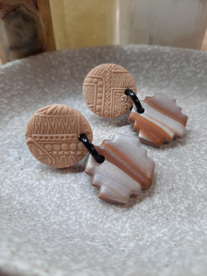 Toffee stud handmade earrings polymer clay earthy