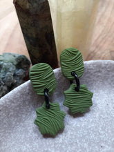 Load image into Gallery viewer, Green stars stud handmade earrings polymer clay earthy

