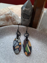 Load image into Gallery viewer, Oval leadlight dangle handmade earrings polymer clay earthy
