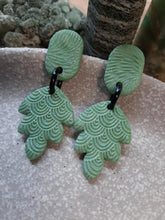 Load image into Gallery viewer, Minty leaf stud handmade earrings polymer clay earthy
