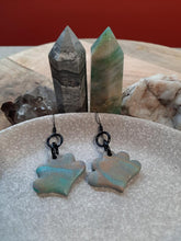 Load image into Gallery viewer, Teal tulip dangle handmade earrings polymer clay earthy
