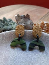 Load image into Gallery viewer, Green rainbow stud handmade earrings polymer clay earthy
