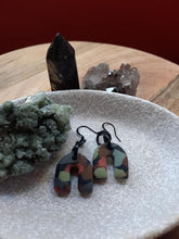 Load image into Gallery viewer, Fossil rainbow dangle handmade earrings polymer clay earthy
