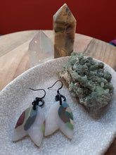Load image into Gallery viewer, Eucalyptus leaf dangle handmade earrings polymer clay earthy
