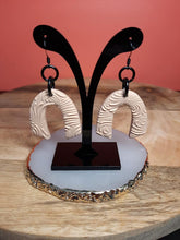 Load image into Gallery viewer, Shadow beige rainbow dangle handmade earrings polymer clay earthy

