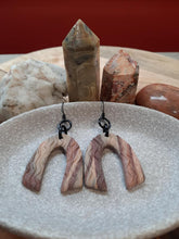 Load image into Gallery viewer, Earthy glitter rainbow dangle handmade earrings polymer clay earthy
