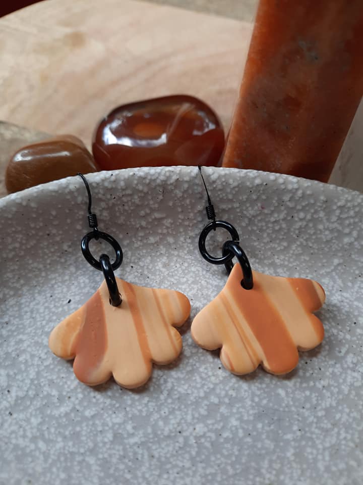 Mango sorbet dangle handmade earrings polymer clay earthy