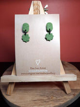 Load image into Gallery viewer, Green stars stud handmade earrings polymer clay earthy
