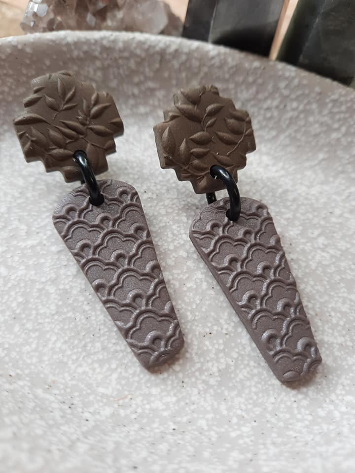 Umber stud handmade earrings polymer clay earthy