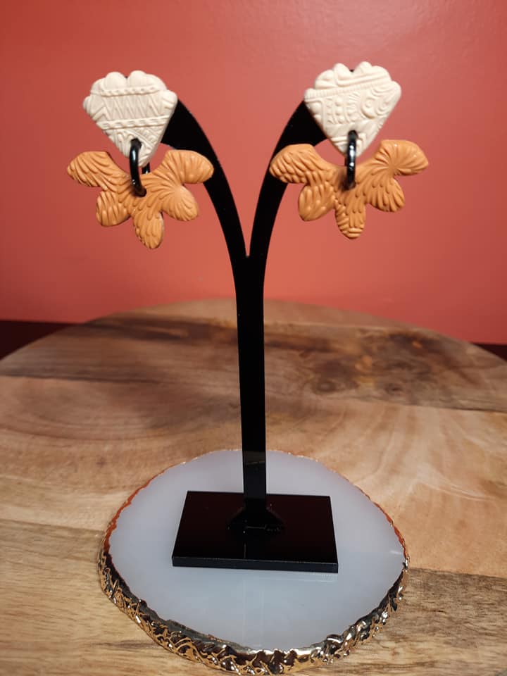Terracotta flower handmade earrings polymer clay earthy