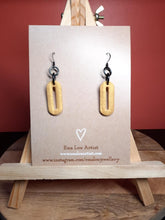 Load image into Gallery viewer, Golden ovals dangle handmade earrings polymer clay earthy
