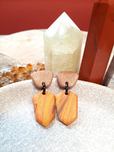 Load image into Gallery viewer, Mandarin swirl stud handmade earrings polymer clay earthy
