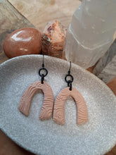 Load image into Gallery viewer, Shadow beige rainbow dangle handmade earrings polymer clay earthy
